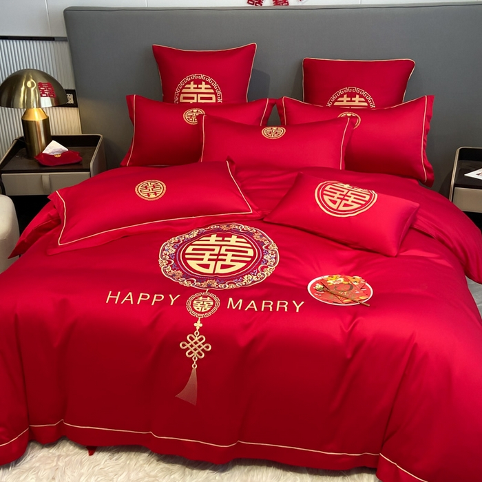 91家纺网 家纺一手货源 找家纺 花愿（原花纪） 2026新款水洗棉刺绣婚庆四件套系列 唯一