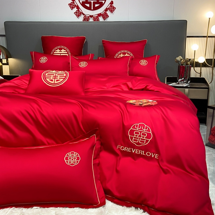 91家纺网 家纺一手货源 找家纺 花愿（原花纪） 2026新款水洗棉刺绣婚庆四件套系列 永恒之恋