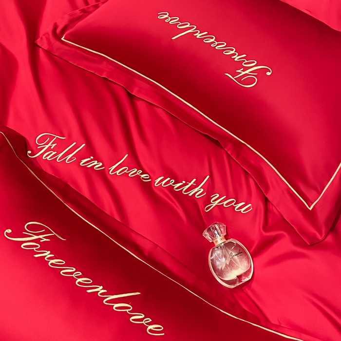 91家纺网 家纺一手货源 找家纺 花愿（原花纪） 2026新款水洗棉刺绣婚庆四件套系列 钟爱一生