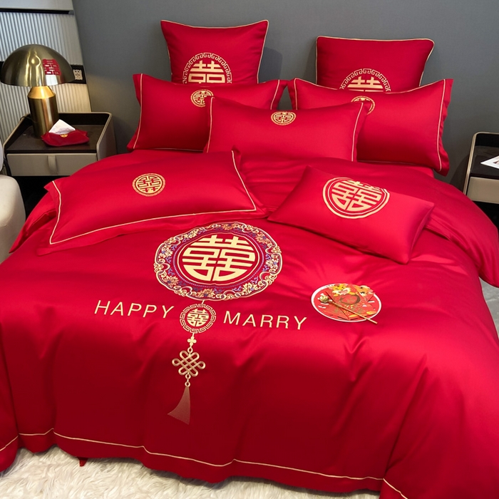 91家纺网 家纺一手货源 找家纺 花愿（原花纪） 2026新款水洗棉刺绣婚庆四件套系列 唯一