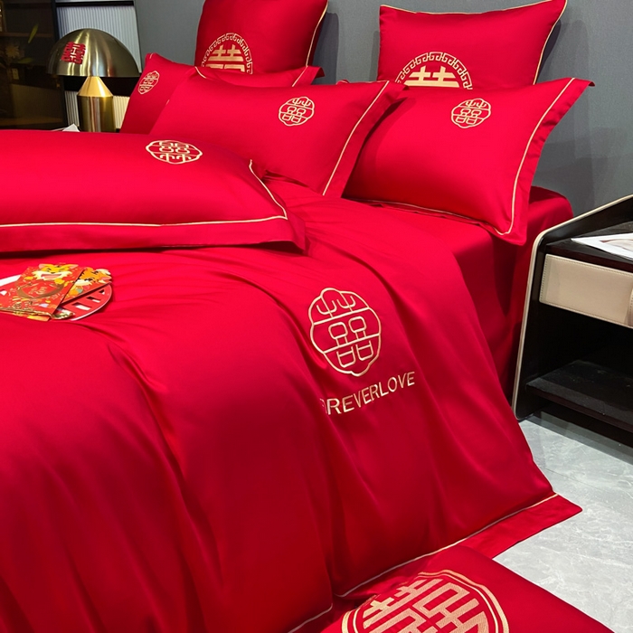 91家纺网 家纺一手货源 找家纺 花愿（原花纪） 2026新款水洗棉刺绣婚庆四件套系列 永恒之恋