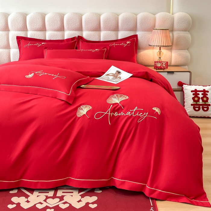 91家纺网 家纺一手货源 找家纺 花愿（原花纪） 2026新款水洗棉刺绣婚庆四件套系列 丹枫迎喜