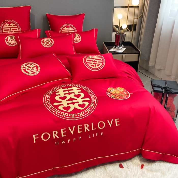 91家纺网 家纺一手货源 找家纺 花愿（原花纪） 2026新款水洗棉刺绣婚庆四件套系列 如意