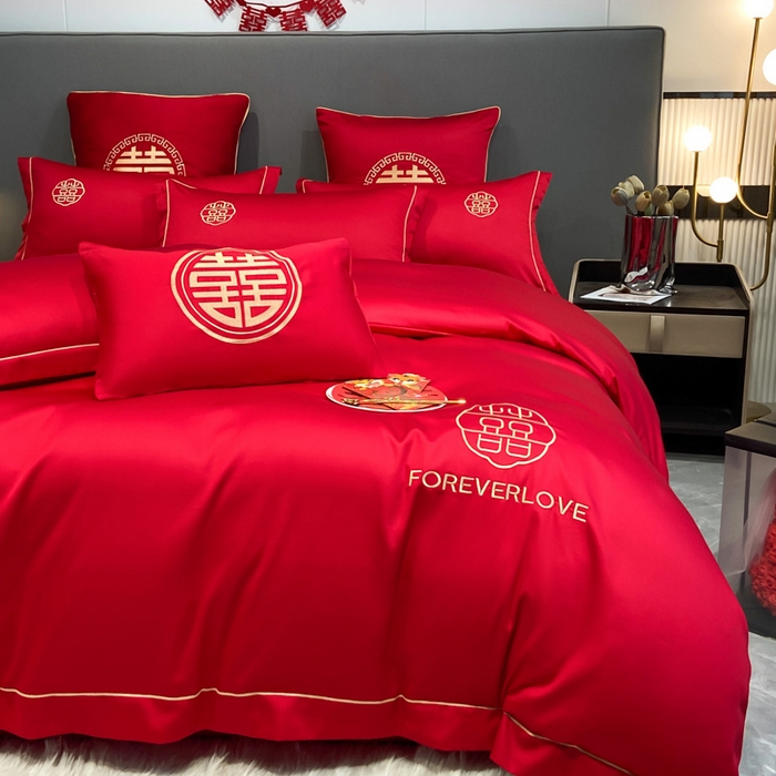 91家纺网 家纺一手货源 找家纺 花愿（原花纪） 2026新款水洗棉刺绣婚庆四件套系列 永恒之恋