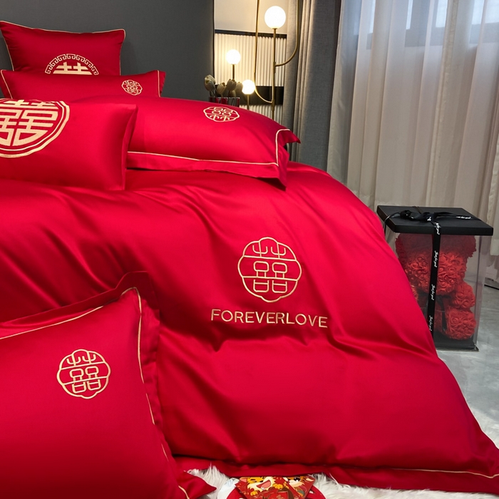 91家纺网 家纺一手货源 找家纺 花愿（原花纪） 2026新款水洗棉刺绣婚庆四件套系列 永恒之恋