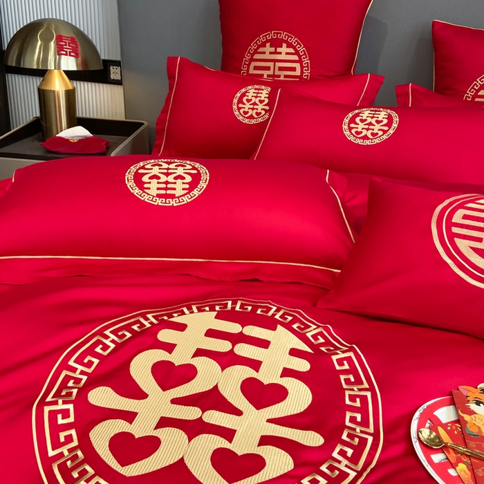 91家纺网 家纺一手货源 找家纺 花愿（原花纪） 2026新款水洗棉刺绣婚庆四件套系列 如意