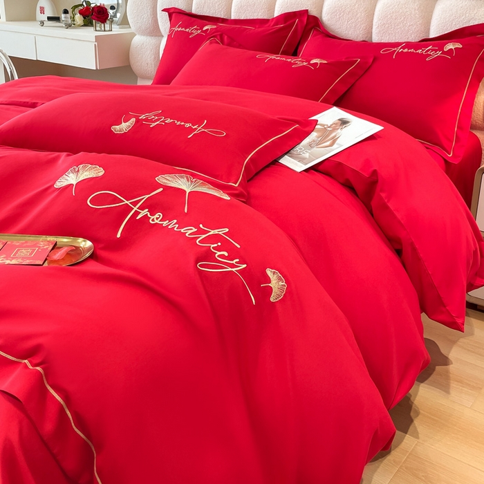 91家纺网 家纺一手货源 找家纺 花愿（原花纪） 2026新款水洗棉刺绣婚庆四件套系列 丹枫迎喜