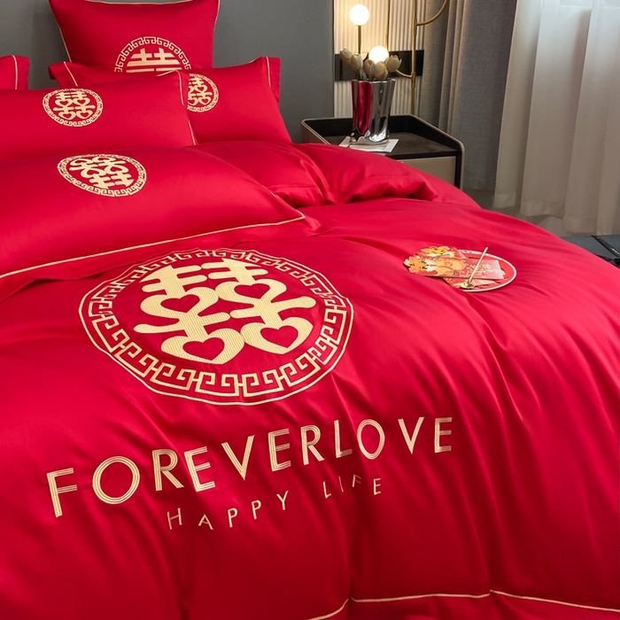 91家纺网 家纺一手货源 找家纺 花愿（原花纪） 2026新款水洗棉刺绣婚庆四件套系列 如意