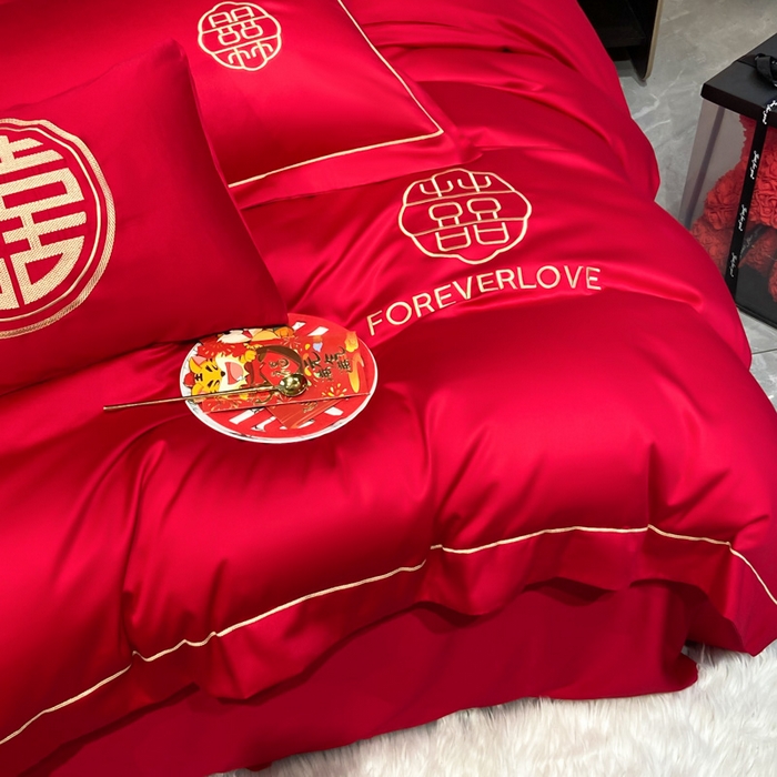 91家纺网 家纺一手货源 找家纺 花愿（原花纪） 2026新款水洗棉刺绣婚庆四件套系列 永恒之恋