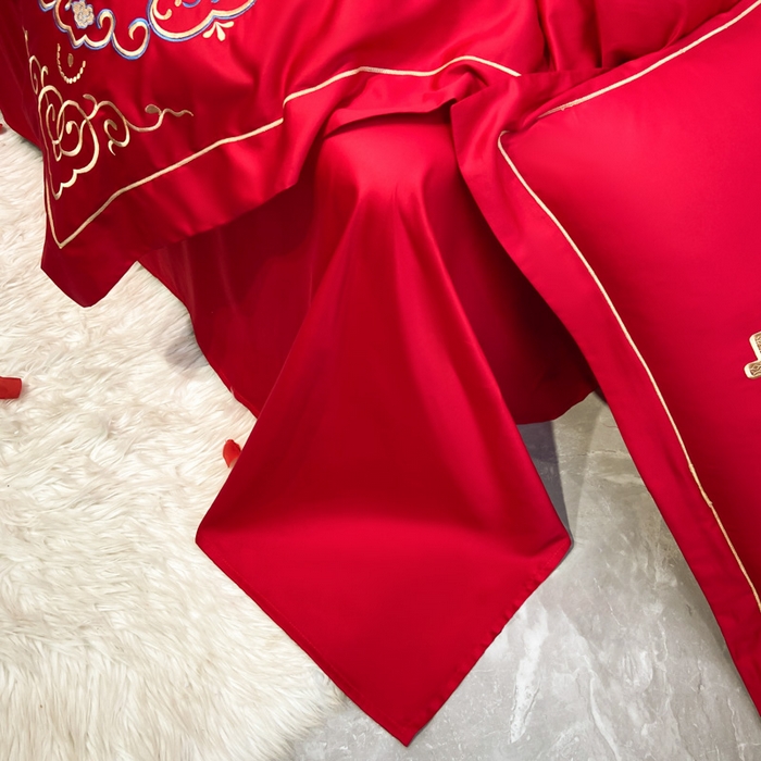 91家纺网 家纺一手货源 找家纺 花愿（原花纪） 2026新款水洗棉刺绣婚庆四件套系列 美满