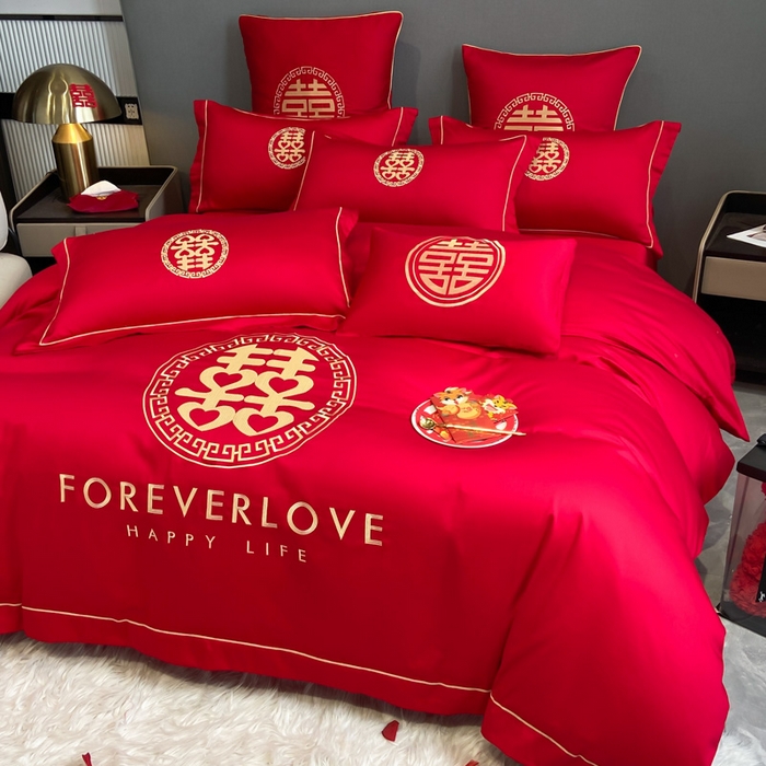 91家纺网 家纺一手货源 找家纺 花愿（原花纪） 2026新款水洗棉刺绣婚庆四件套系列 如意