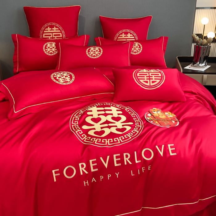 91家纺网 家纺一手货源 找家纺 花愿（原花纪） 2026新款水洗棉刺绣婚庆四件套系列 如意