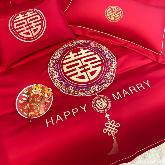 91家纺网 家纺一手货源 找家纺 花愿（原花纪） 2026新款水洗棉刺绣婚庆四件套系列 唯一