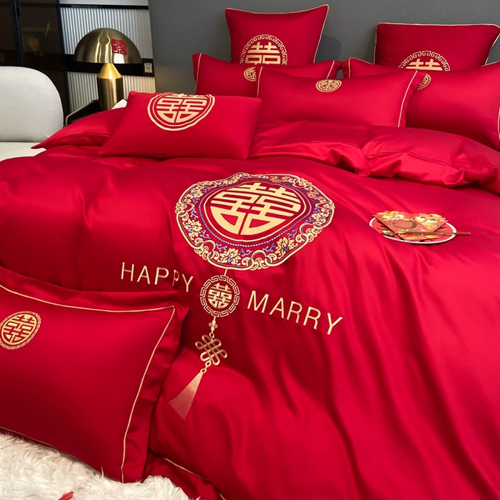 91家纺网 家纺一手货源 找家纺 花愿（原花纪） 2026新款水洗棉刺绣婚庆四件套系列 唯一