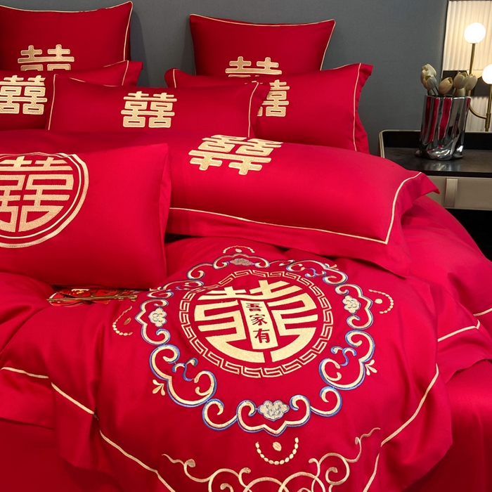 91家纺网 家纺一手货源 找家纺 花愿（原花纪） 2026新款水洗棉刺绣婚庆四件套系列 美满