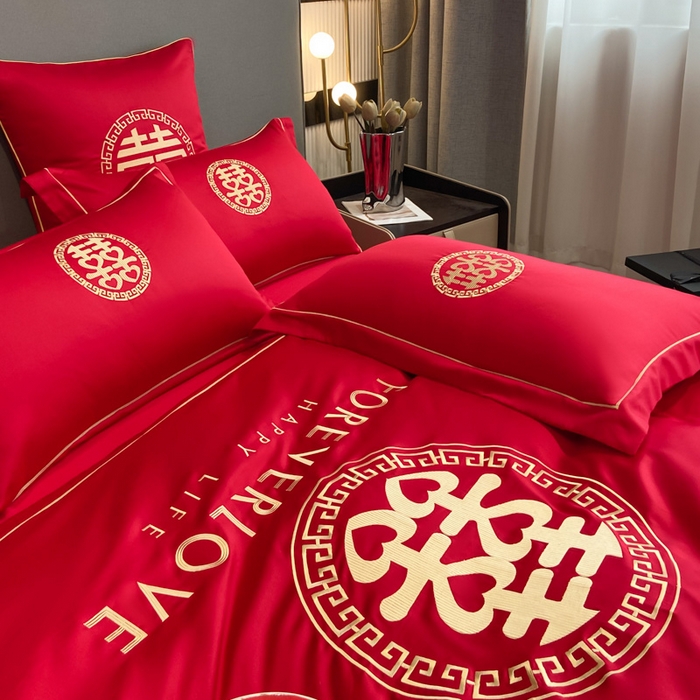 91家纺网 家纺一手货源 找家纺 花愿（原花纪） 2026新款水洗棉刺绣婚庆四件套系列 如意