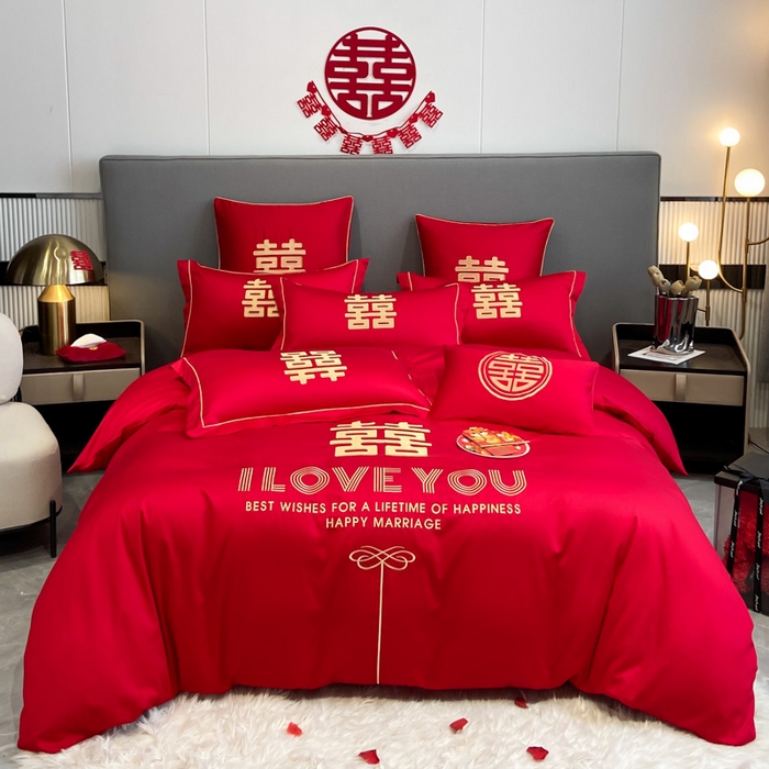 花愿（原花纪） 2026新款水洗棉刺绣婚庆四件套系列 幸福