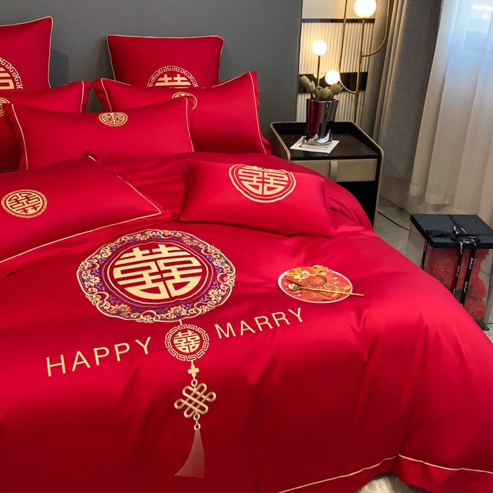 91家纺网 家纺一手货源 找家纺 花愿（原花纪） 2026新款水洗棉刺绣婚庆四件套系列 唯一