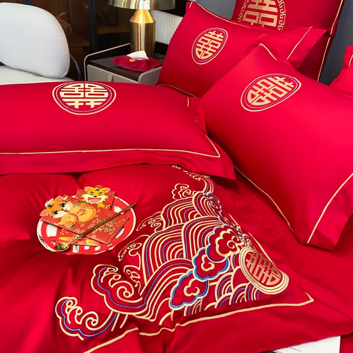 91家纺网 家纺一手货源 找家纺 花愿（原花纪） 2026新款水洗棉刺绣婚庆四件套系列 天禧