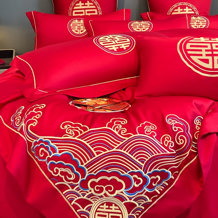 91家纺网 家纺一手货源 找家纺 花愿（原花纪） 2026新款水洗棉刺绣婚庆四件套系列 天禧