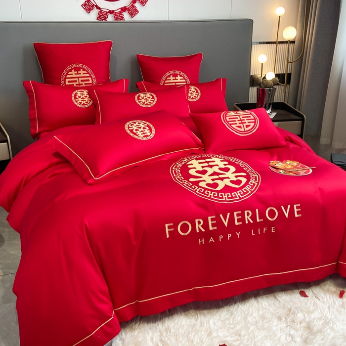 91家纺网 家纺一手货源 找家纺 花愿（原花纪） 2026新款水洗棉刺绣婚庆四件套系列 如意