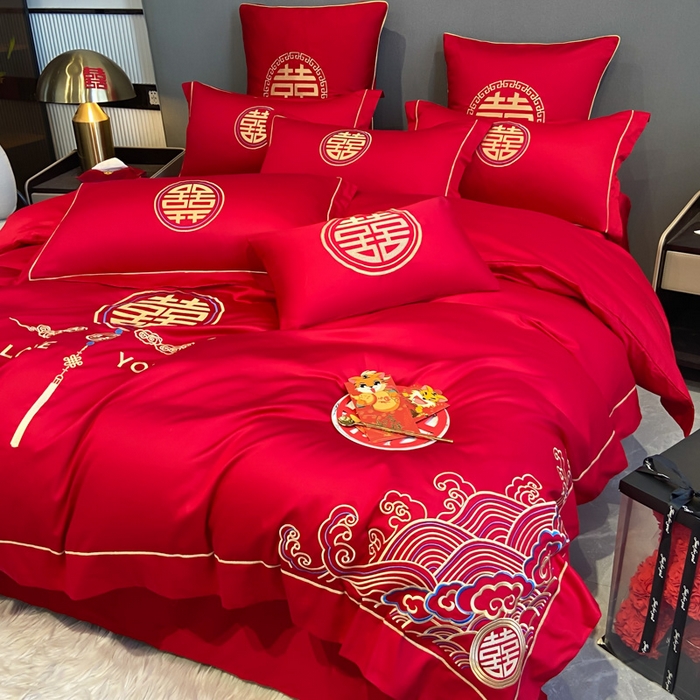 91家纺网 家纺一手货源 找家纺 花愿（原花纪） 2026新款水洗棉刺绣婚庆四件套系列 天禧