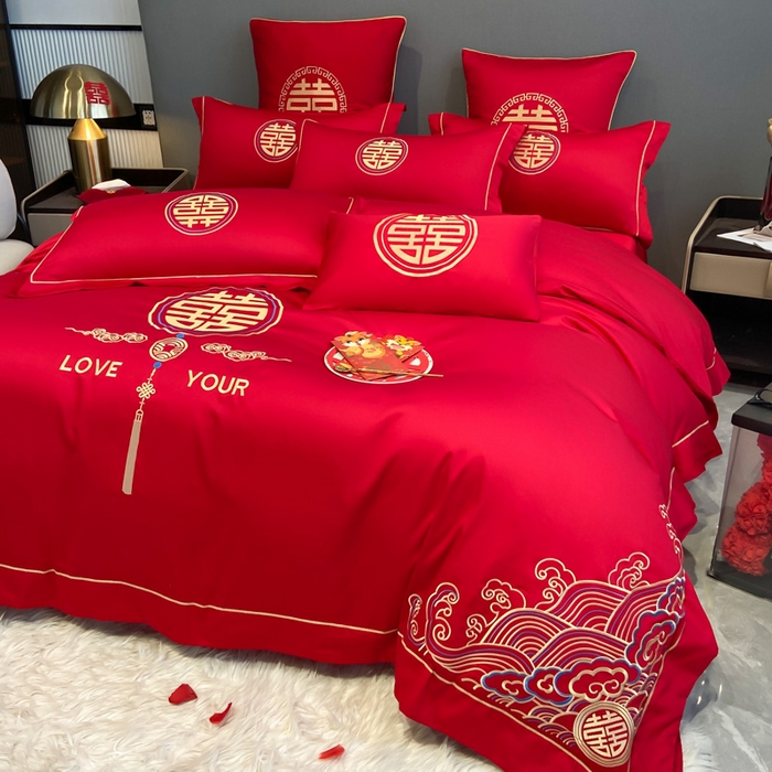 91家纺网 家纺一手货源 找家纺 花愿（原花纪） 2026新款水洗棉刺绣婚庆四件套系列 天禧