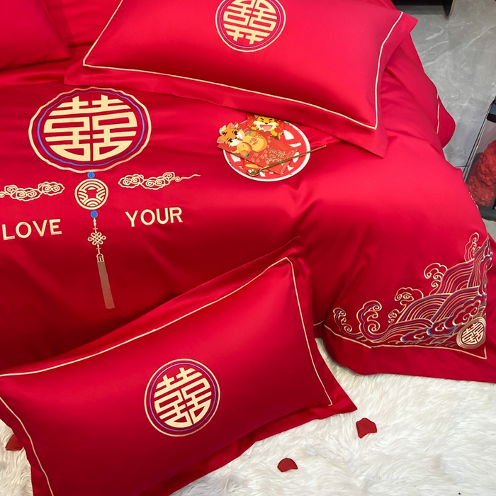 91家纺网 家纺一手货源 找家纺 花愿（原花纪） 2026新款水洗棉刺绣婚庆四件套系列 天禧