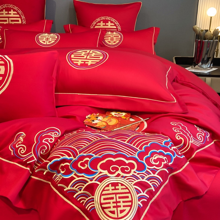 91家纺网 家纺一手货源 找家纺 花愿（原花纪） 2026新款水洗棉刺绣婚庆四件套系列 天禧