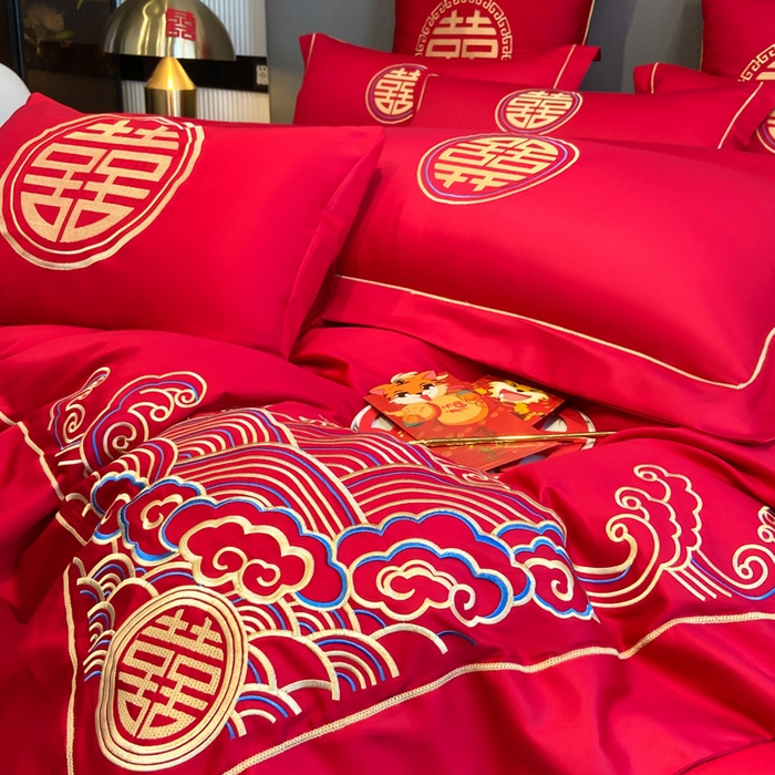 91家纺网 家纺一手货源 找家纺 花愿（原花纪） 2026新款水洗棉刺绣婚庆四件套系列 天禧