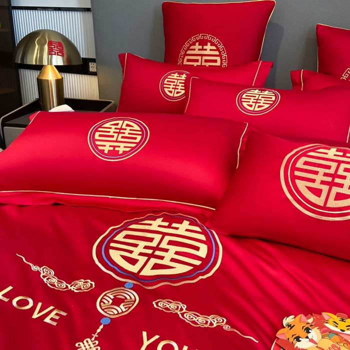 91家纺网 家纺一手货源 找家纺 花愿（原花纪） 2026新款水洗棉刺绣婚庆四件套系列 天禧