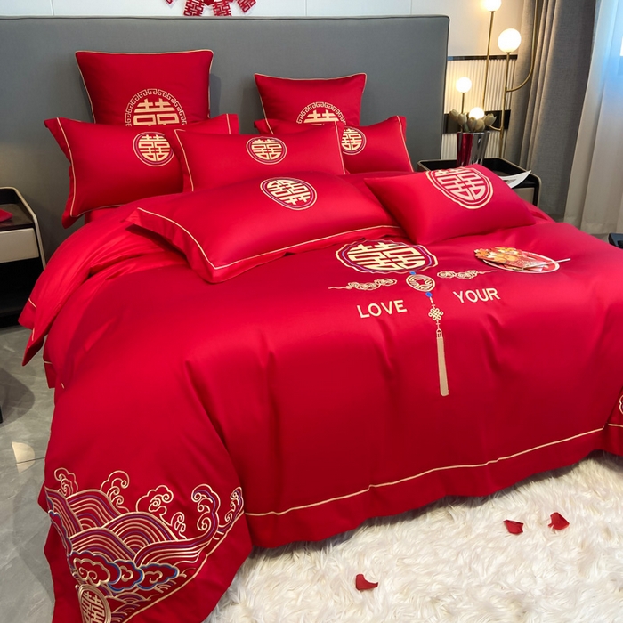 91家纺网 家纺一手货源 找家纺 花愿（原花纪） 2026新款水洗棉刺绣婚庆四件套系列 天禧