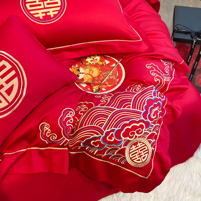 91家纺网 家纺一手货源 找家纺 花愿（原花纪） 2026新款水洗棉刺绣婚庆四件套系列 天禧