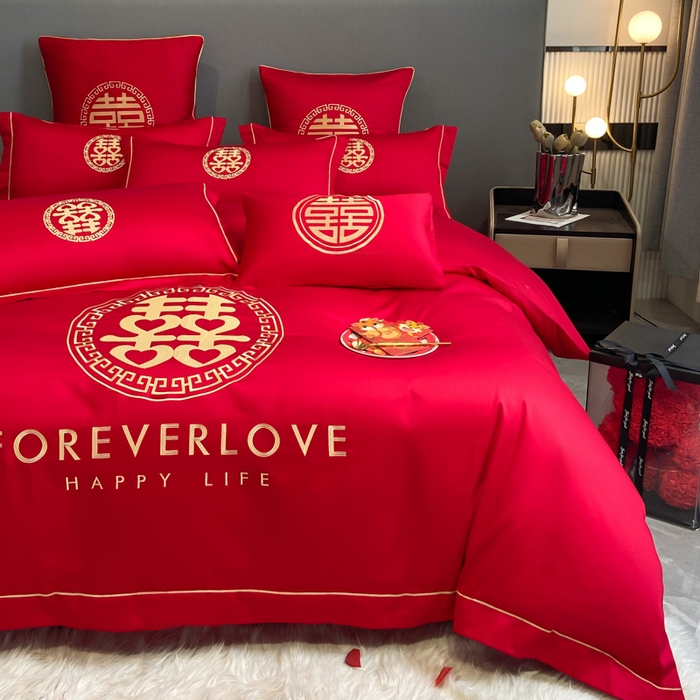 91家纺网 家纺一手货源 找家纺 花愿（原花纪） 2026新款水洗棉刺绣婚庆四件套系列 如意