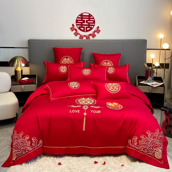 花愿（原花纪） 2026新款水洗棉刺绣婚庆四件套系列 天禧