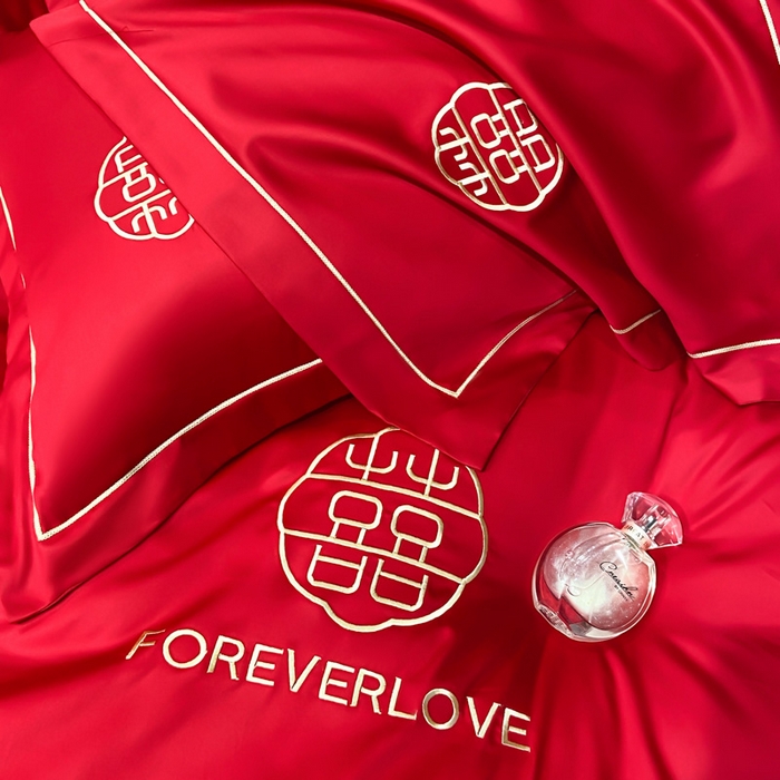 91家纺网 家纺一手货源 找家纺 花愿（原花纪） 2026新款水洗棉刺绣婚庆四件套系列 永恒之恋