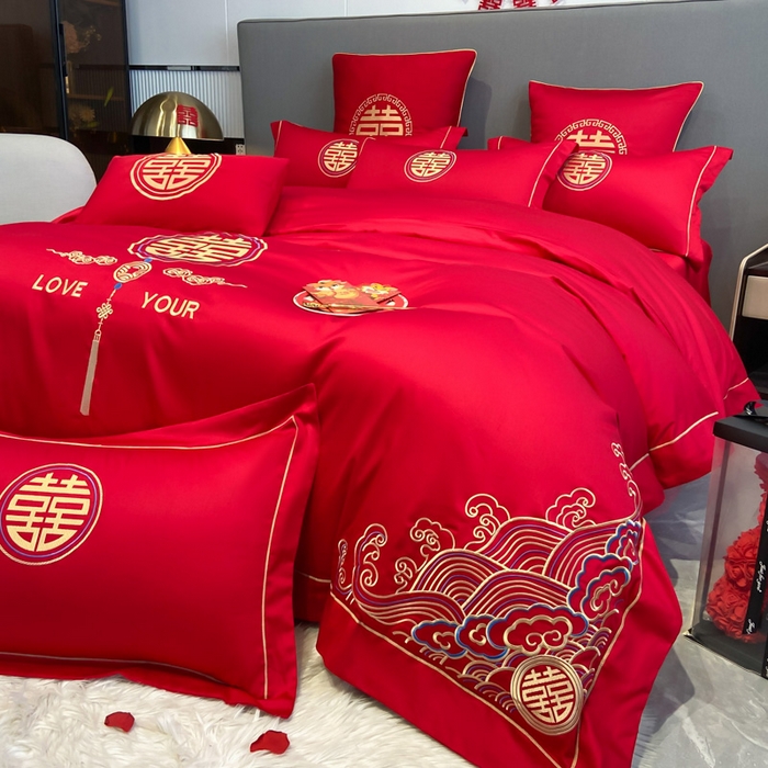 91家纺网 家纺一手货源 找家纺 花愿（原花纪） 2026新款水洗棉刺绣婚庆四件套系列 天禧