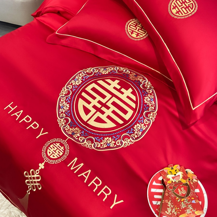 91家纺网 家纺一手货源 找家纺 花愿（原花纪） 2026新款水洗棉刺绣婚庆四件套系列 唯一