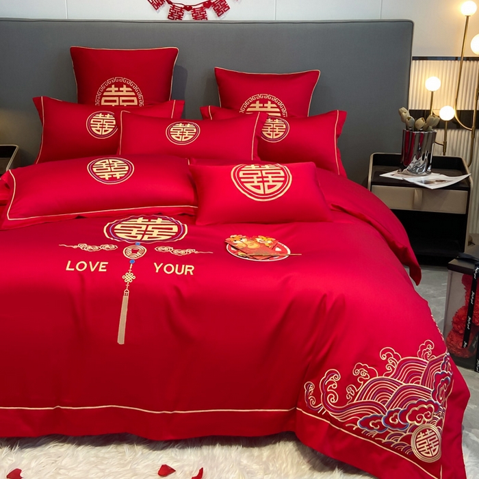 91家纺网 家纺一手货源 找家纺 花愿（原花纪） 2026新款水洗棉刺绣婚庆四件套系列 天禧