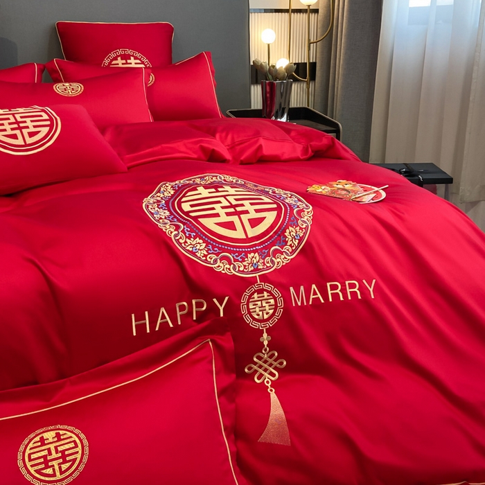 91家纺网 家纺一手货源 找家纺 花愿（原花纪） 2026新款水洗棉刺绣婚庆四件套系列 唯一