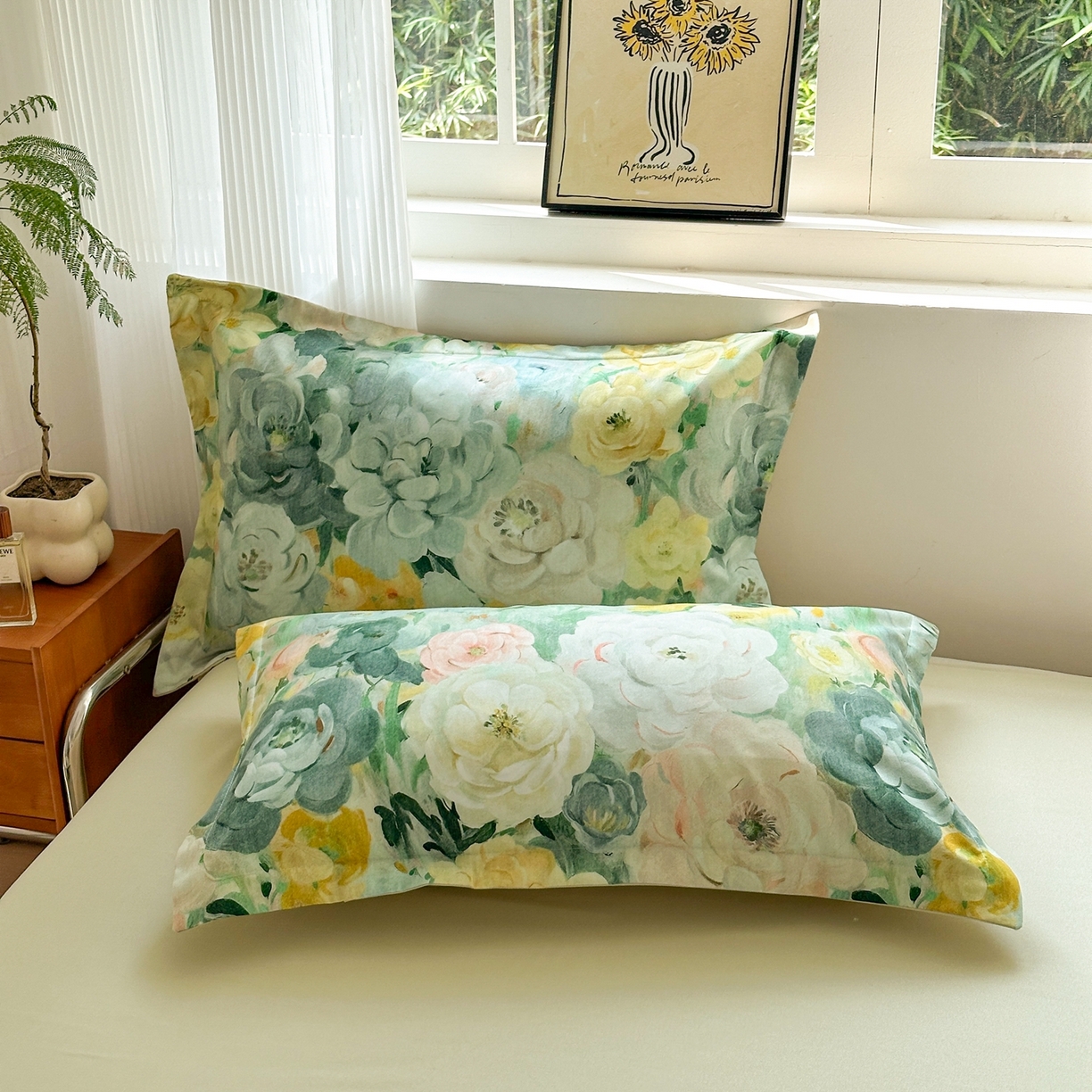 91家纺网 家纺一手货源 找家纺 典雅家纺 2025新款A类140克秋冬加厚磨毛数码印花四件套磨毛四件套 花海-抹茶绿