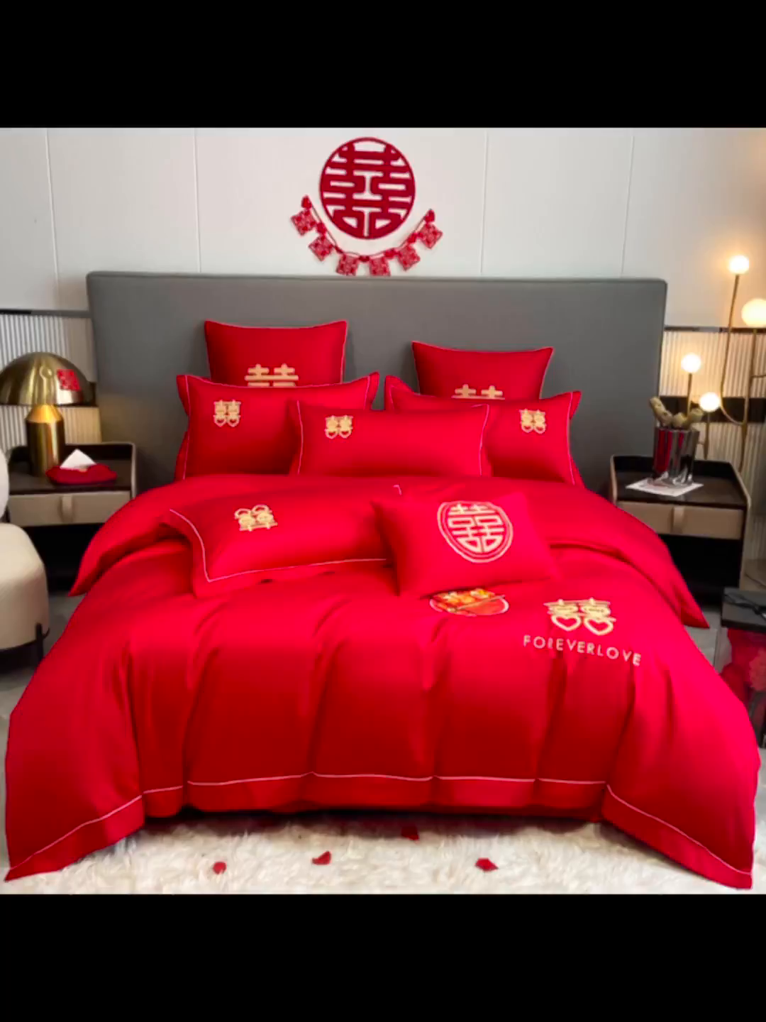 91家纺网 家纺一手货源 找家纺 花愿（原花纪） 2026新款水洗棉刺绣婚庆四件套系列 喜爱