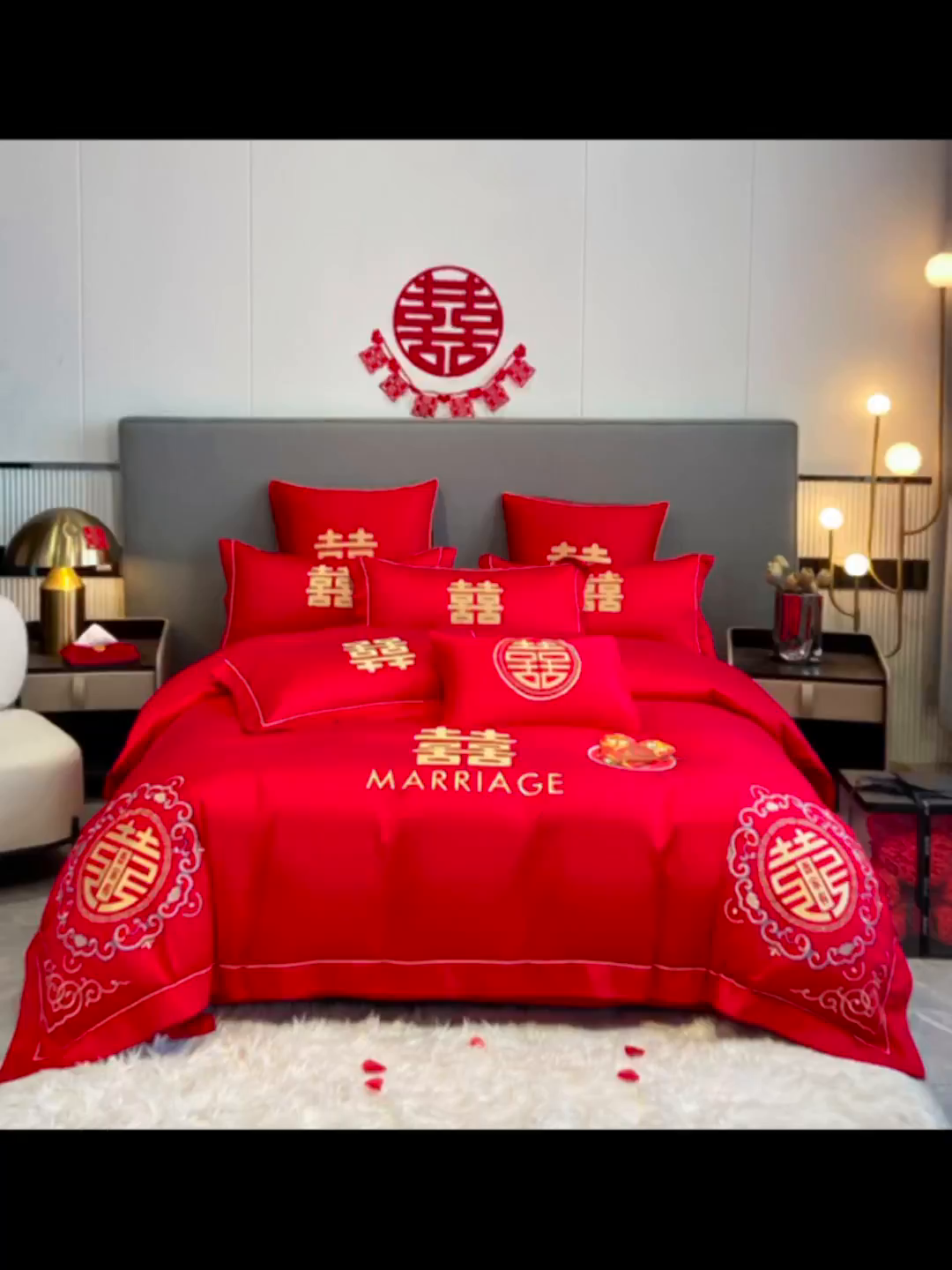 91家纺网 家纺一手货源 找家纺 花愿（原花纪） 2026新款水洗棉刺绣婚庆四件套系列 美满