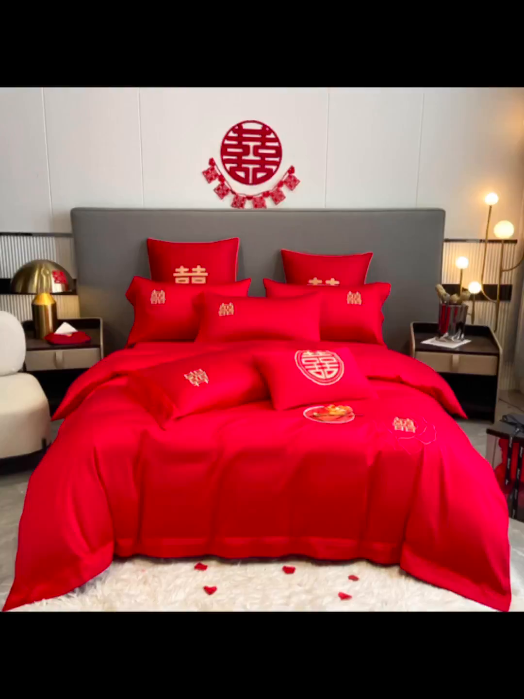 91家纺网 家纺一手货源 找家纺 花愿（原花纪） 2026新款水洗棉刺绣婚庆四件套系列 玫瑰之恋