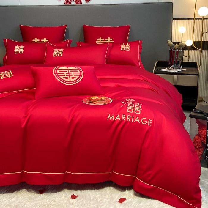 91家纺网 家纺一手货源 找家纺 花愿（原花纪） 2026新款水洗棉刺绣婚庆四件套系列 良缘