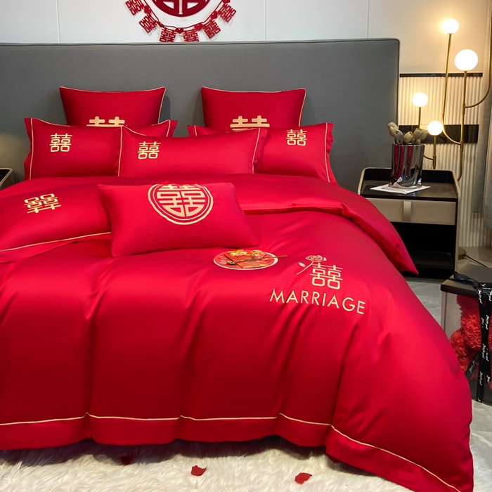 91家纺网 家纺一手货源 找家纺 花愿（原花纪） 2026新款水洗棉刺绣婚庆四件套系列 良缘