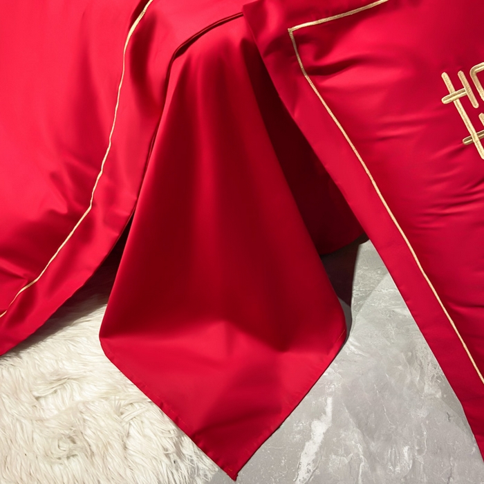 91家纺网 家纺一手货源 找家纺 花愿（原花纪） 2026新款水洗棉刺绣婚庆四件套系列 良缘