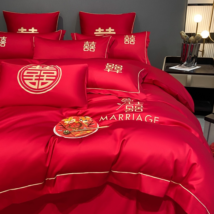 91家纺网 家纺一手货源 找家纺 花愿（原花纪） 2026新款水洗棉刺绣婚庆四件套系列 良缘