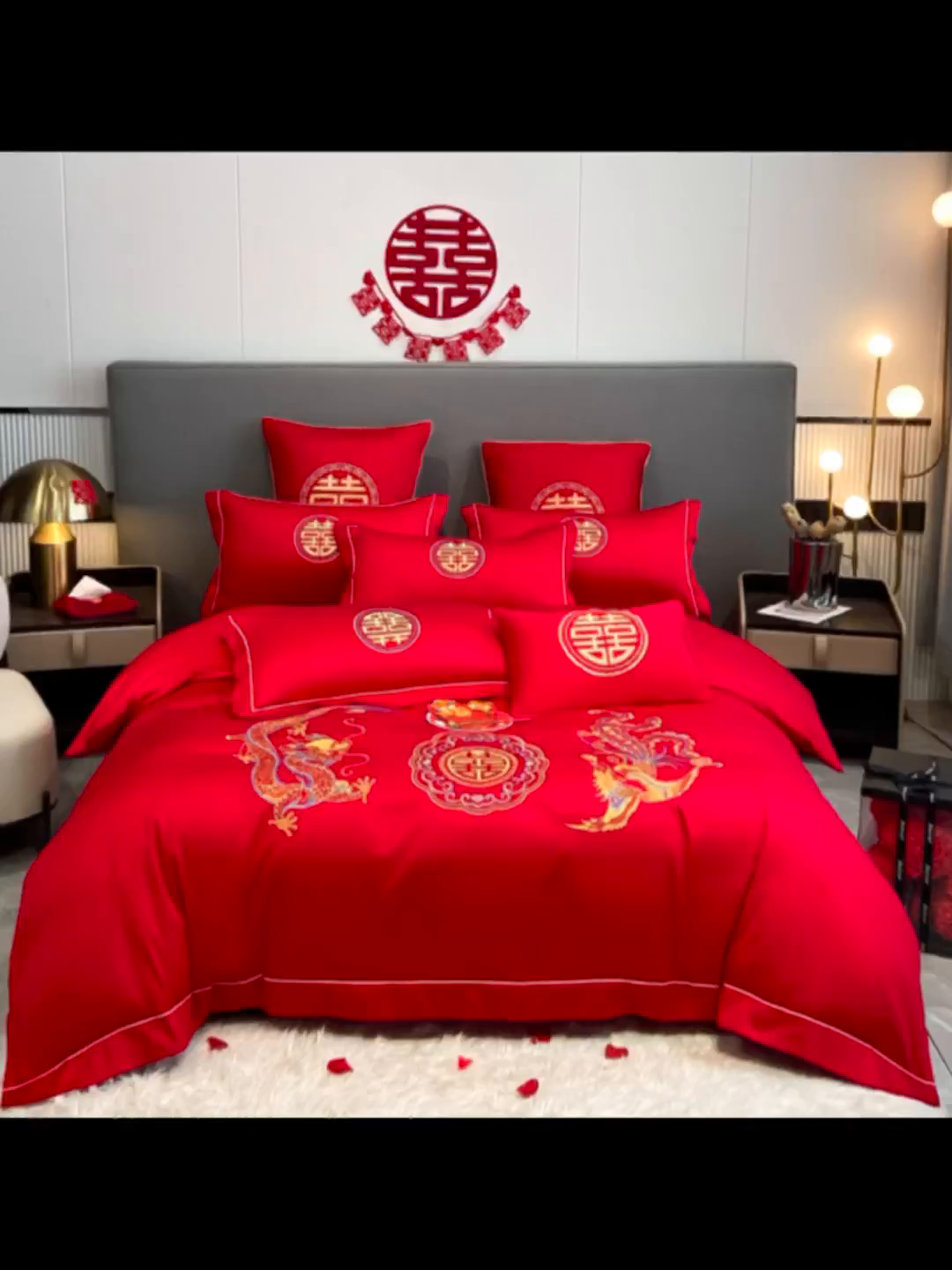 91家纺网 家纺一手货源 找家纺 花愿（原花纪） 2026新款水洗棉刺绣婚庆四件套系列 龙凤欢喜