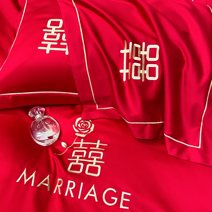 91家纺网 家纺一手货源 找家纺 花愿（原花纪） 2026新款水洗棉刺绣婚庆四件套系列 良缘